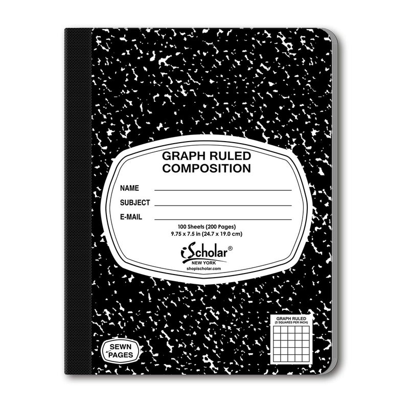 iScholar Composition Book  100 Sheets  5 x 5 Graph Ruled  9.75 x 7.5-Inches  Black Marble Cover (11100) - Image 1